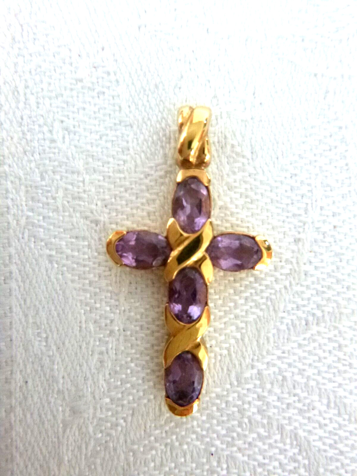 Genuine Amethyst Gemstones in Gold-Plated Cross Pendant 2.25 TCW 1.25 In.