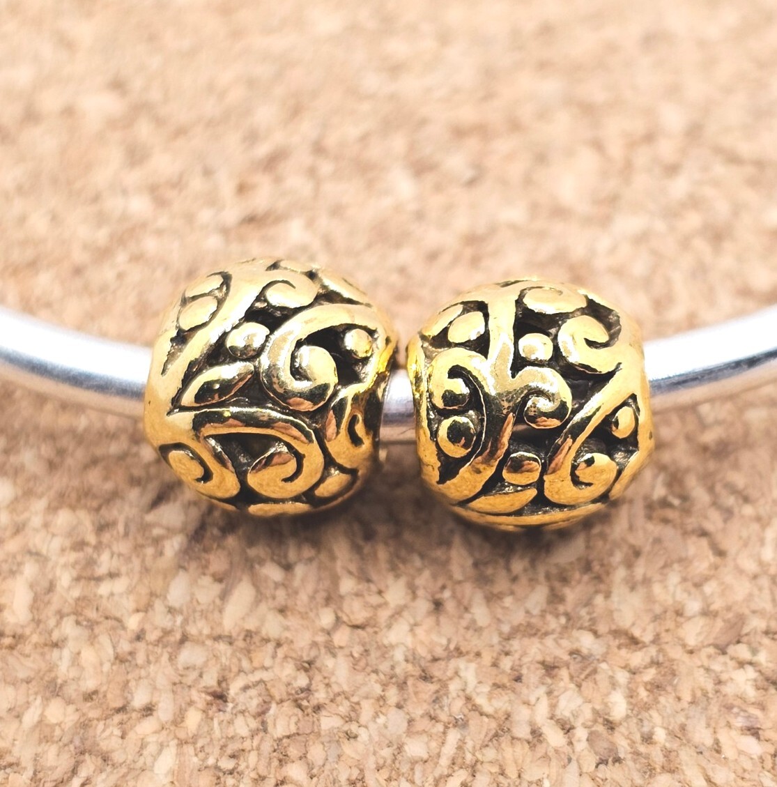 2 Authentic Paisley Gold Spacer European Charm Beads