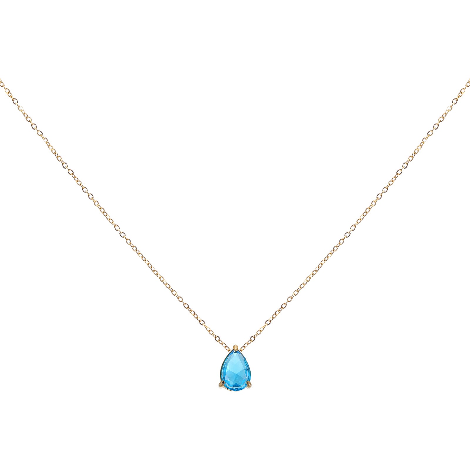 Birthstone Necklace for Women, Teardrop Pendant Necklace, Lake Blue
