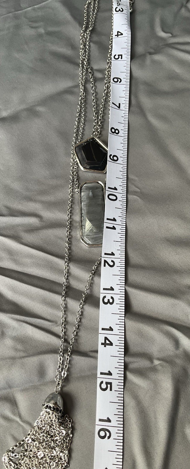 Chico’s Silver Tone 3 Adjustable Length Chain Necklace W/pendant & Tassel #1190