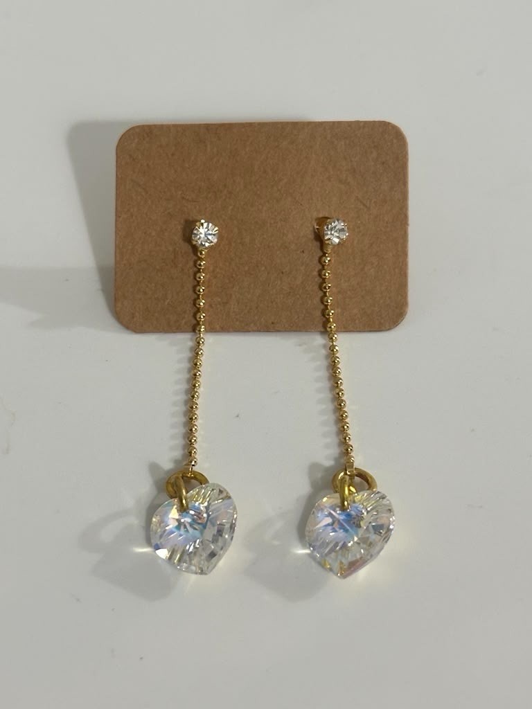 Luxury Swarovski Crystal Heart Drop Earrings Gold Tone Rhodium Plated Jewelry
