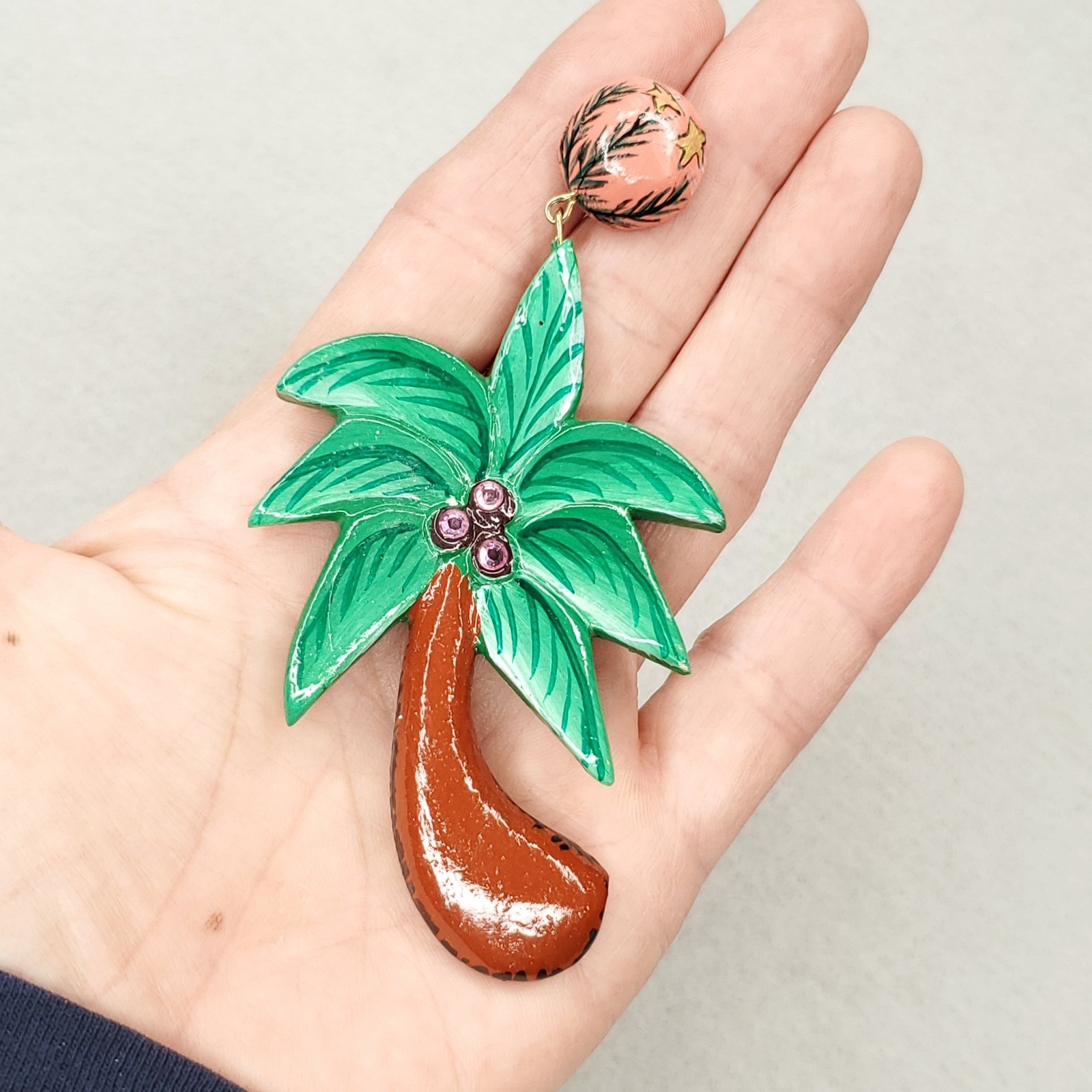 Palm Tree Earrings Statement Dangle Luau Party Tiki Cruisewear Beach Wood 3.25″
