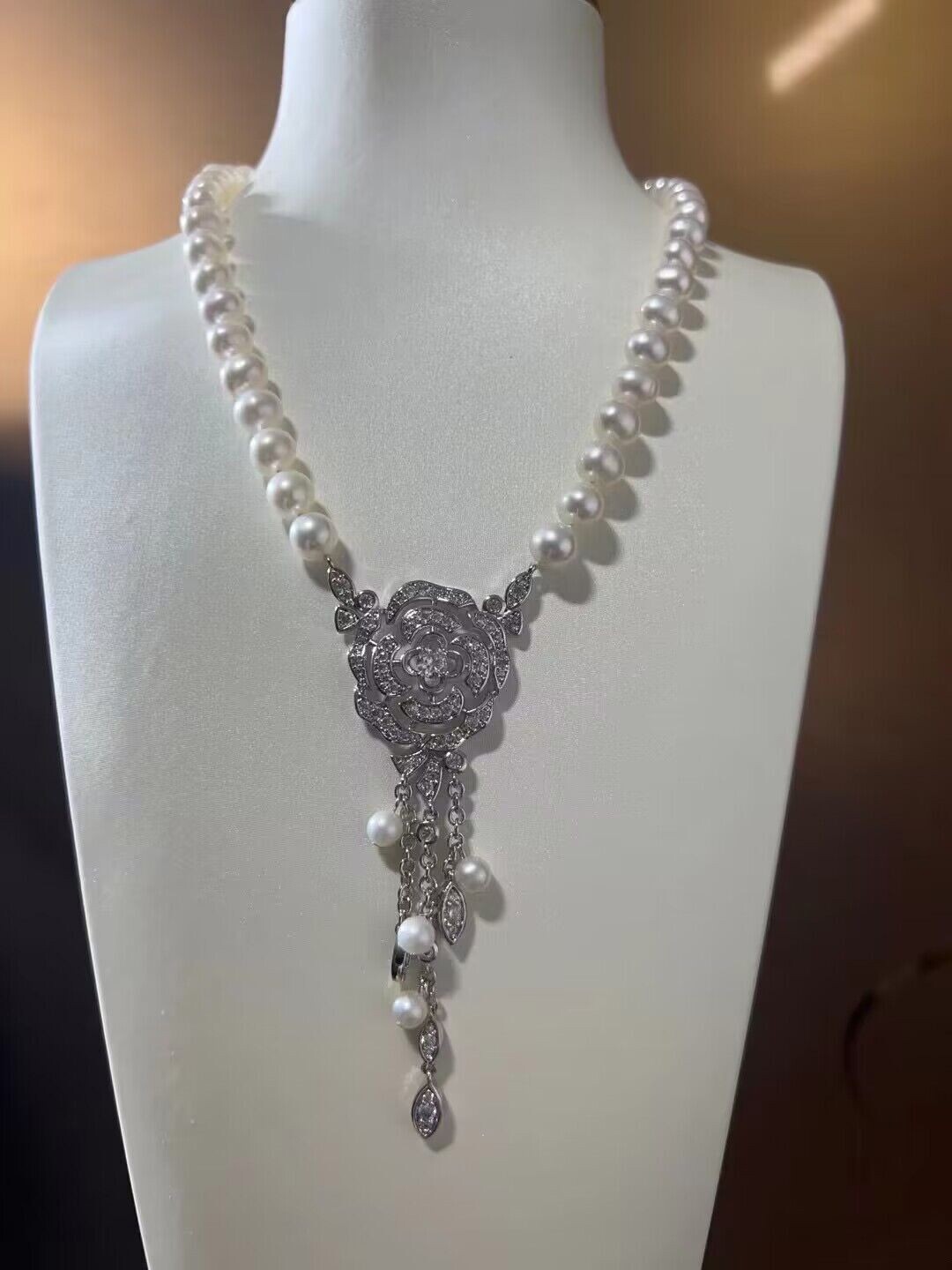 Gorgeous 9-10mm South Sea White Pearl Necklace 18inch 925s