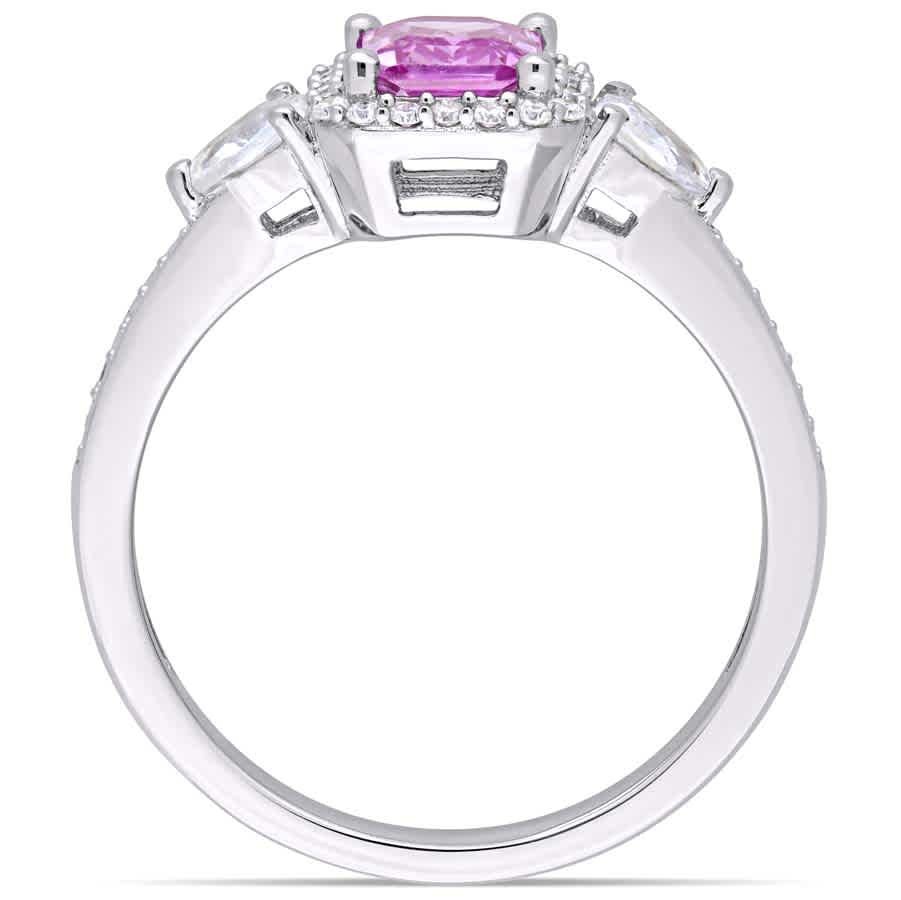 AMOUR Octagon Shape Pink Sapphire, Pear Shape White Sapphire and 1/6 CT TW