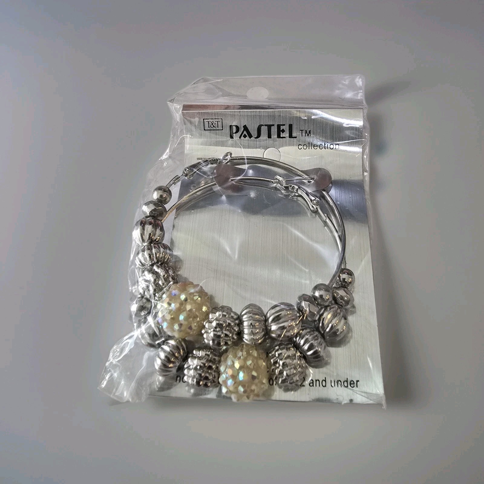 ​T&T Pastel Collection Silver-Tone Beaded Hoop Earrings with Iridescent Disco…