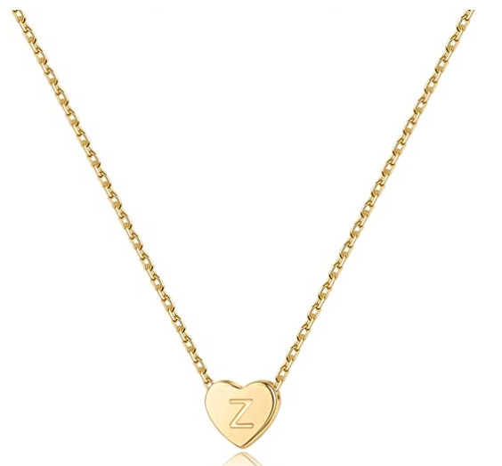 NEW M MOOHAM Sterling Silver Heart Initial Alphabet Necklace Gold Plated Z