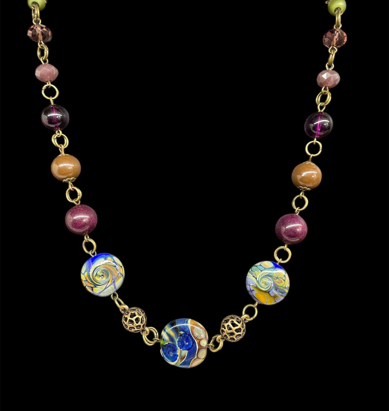 Handmade Elegant Romantic Necklace with Lampwork beads Tamara Yarilo Brand 26 in