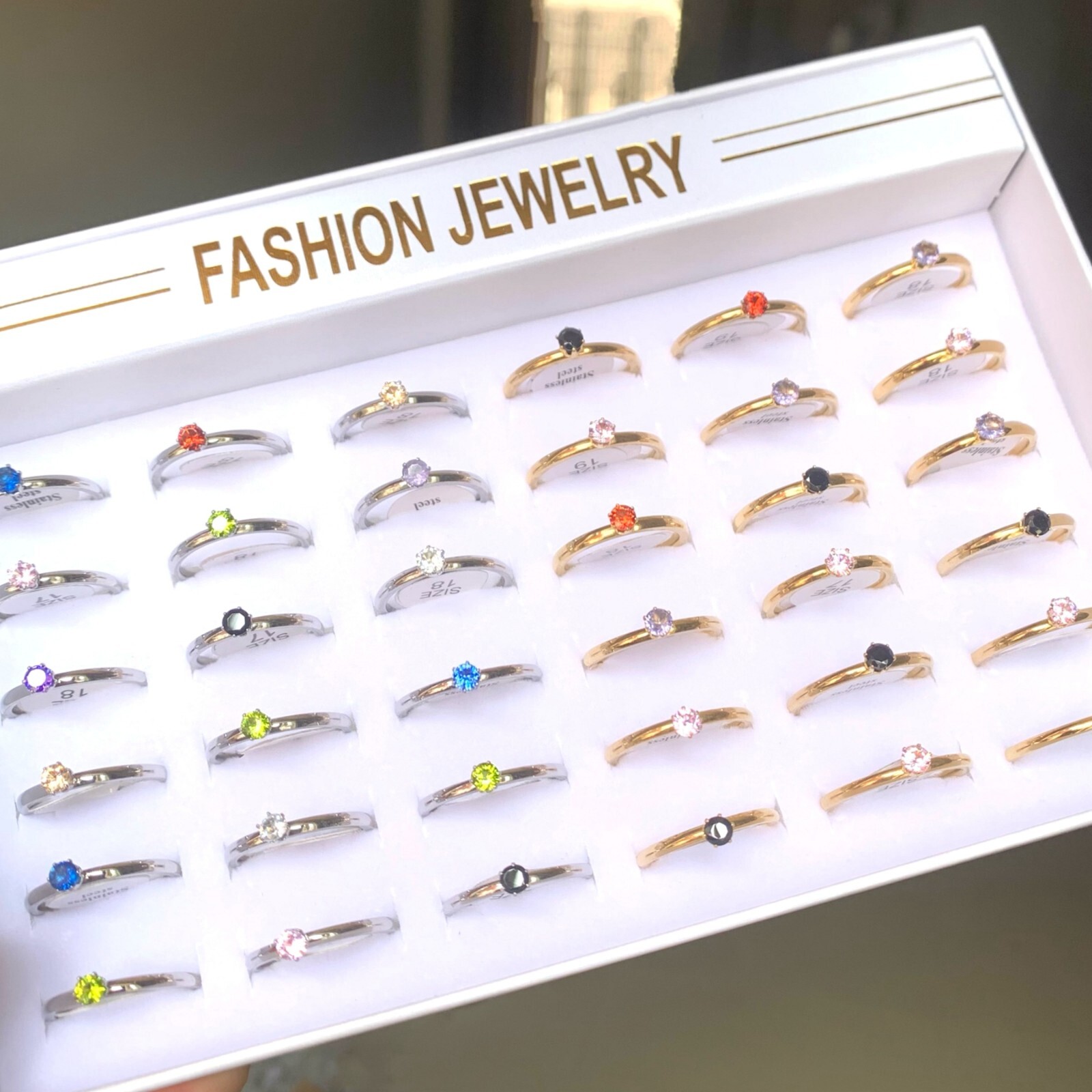 Bulk Lot 30pcs Color Crystal Zircon Women Wedding Rings 2mm Stainless Steel Gift