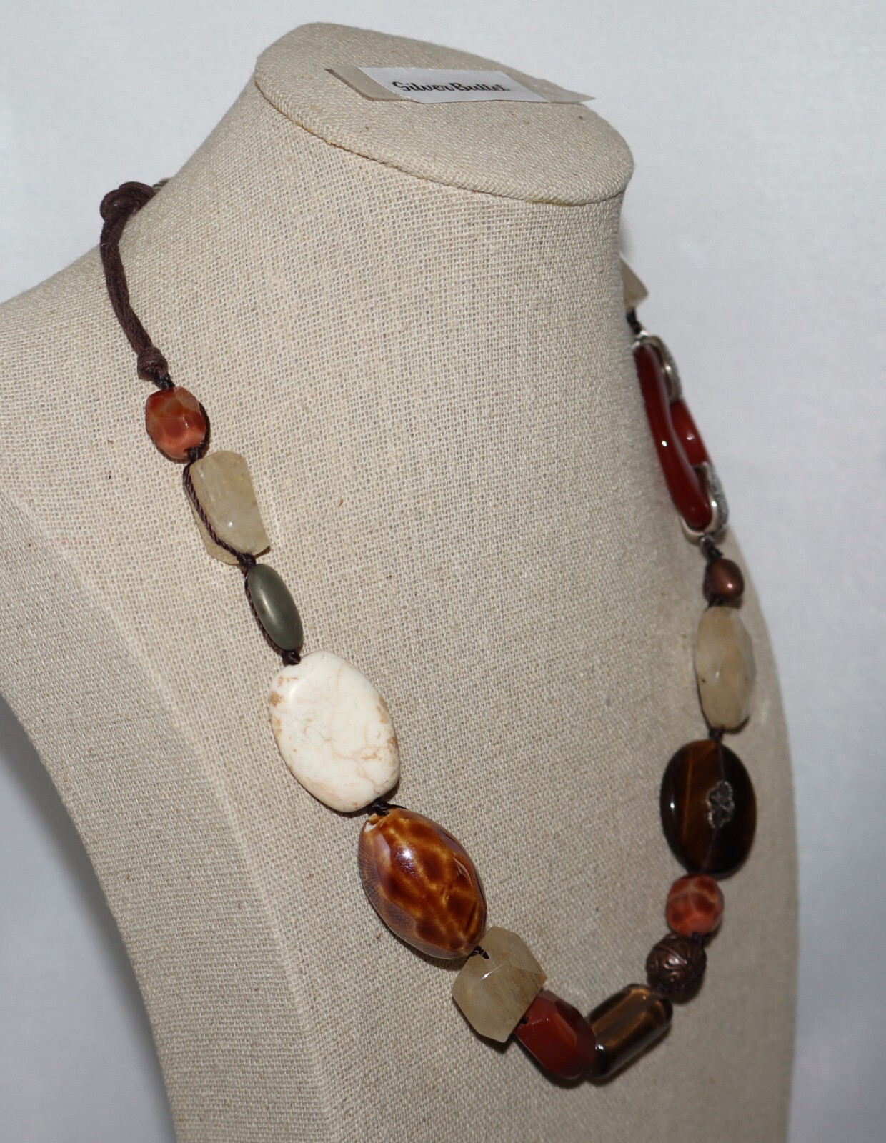 Silpada Sterling Silver Tiger Eye, Quartz & Red Agate “Heat Wave” Necklace N2419