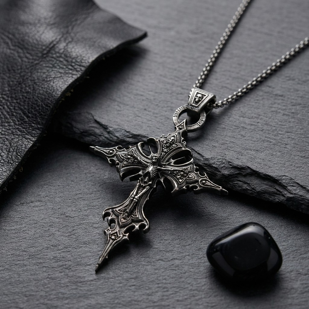 Gothic Cross Necklace Men Vintage Rock Religious Knight Catholic Pendant Jewelry
