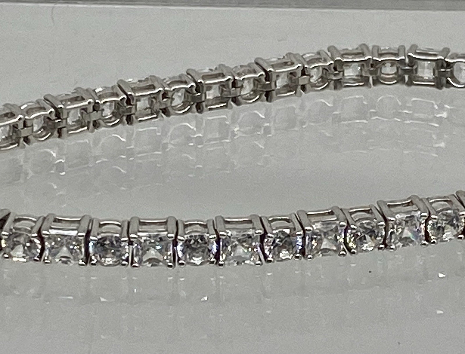 Epiphany Platinum Clad Sterling Silver Princess Asscher CZs Tennis Bracelet 7.5”