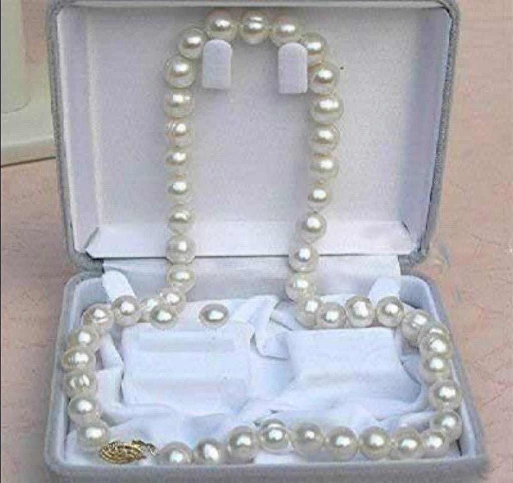 Genuine natural 7-8mm White Akoya Cultured Pearl Necklace Earring 18″ Set