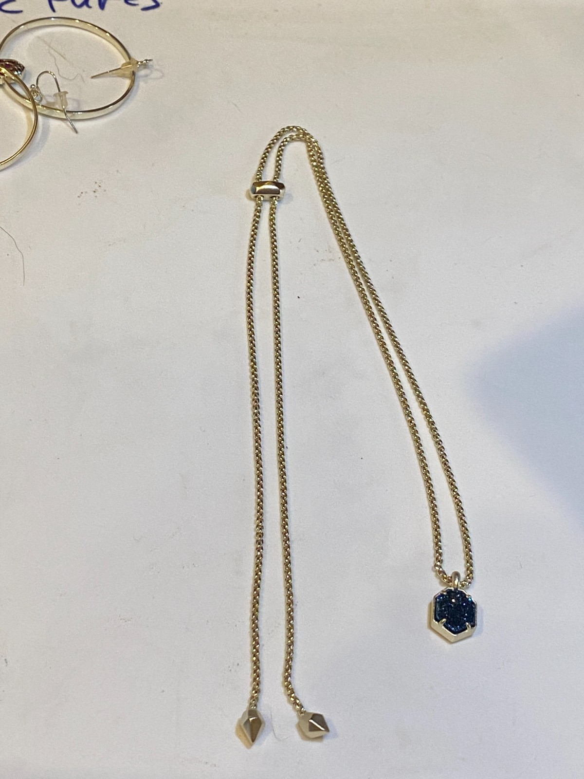 Kendra Scott Teo Long Adjustable Pendant Necklace – Gold & Navy Blue Drusy