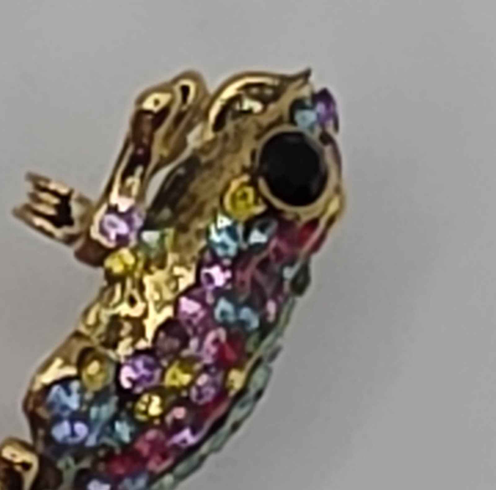 Gold Tone Multicolor Rhinestone Frog Brooch Pin Pendant Pavé Set 1.5 in