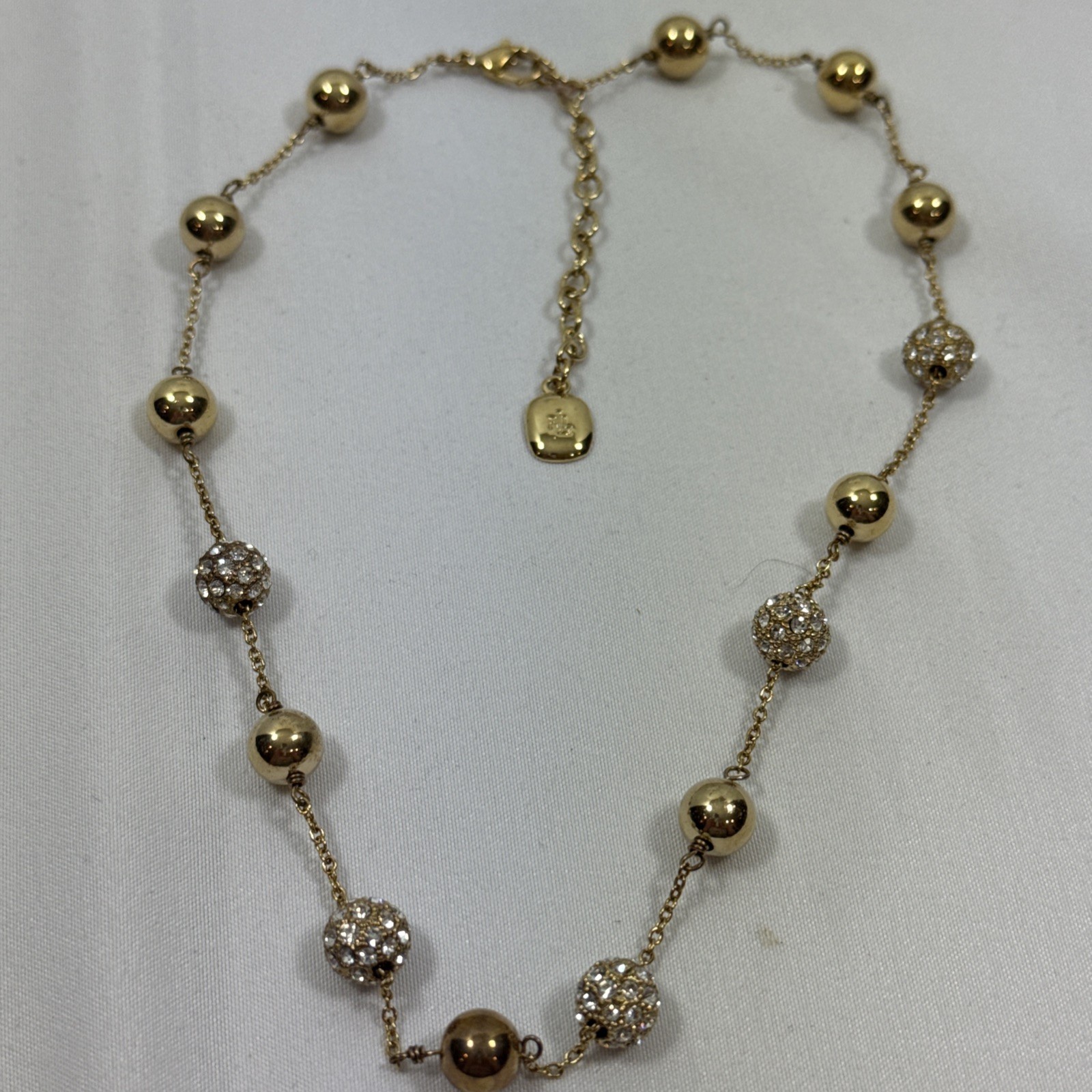 Lauren Ralph Lauren Gold Ball And Crystal Ball 16” Necklace W/ 2” Extender