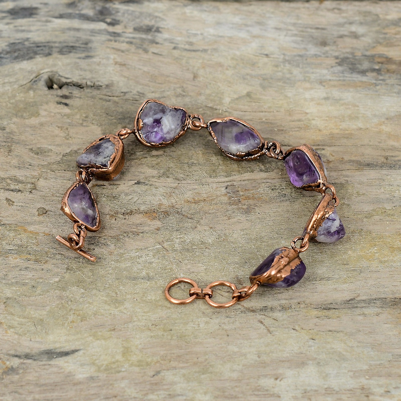 Gift Electroformed Chain Adjustable Bracelet Copper Super 23 Amethyst 6.0″