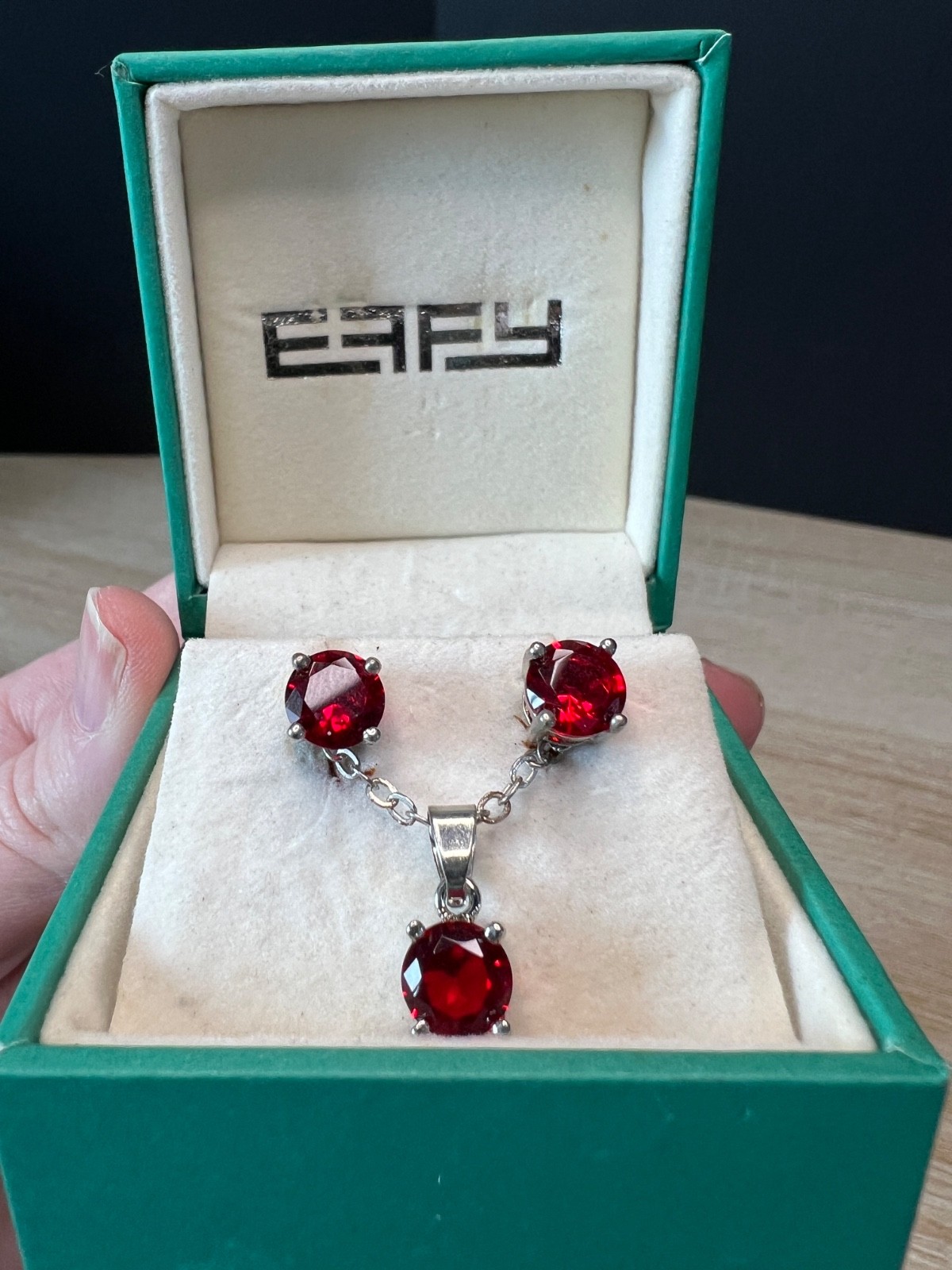 Effy Red Stone Silver Necklace & Earrings Set – Fashion/Costume Jewelry
