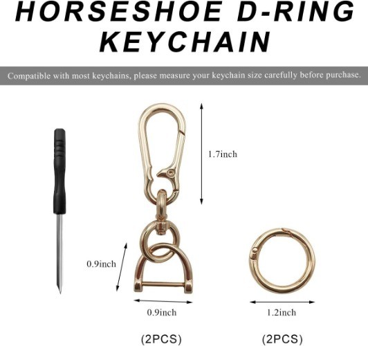 2PCS Car Keychain, Detachable Horseshoe Shape D-Ring Spring Ring Color: Golden