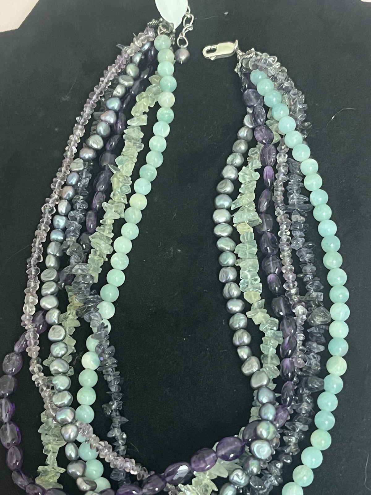 Multi strand beaded statement necklace 925 Clasp