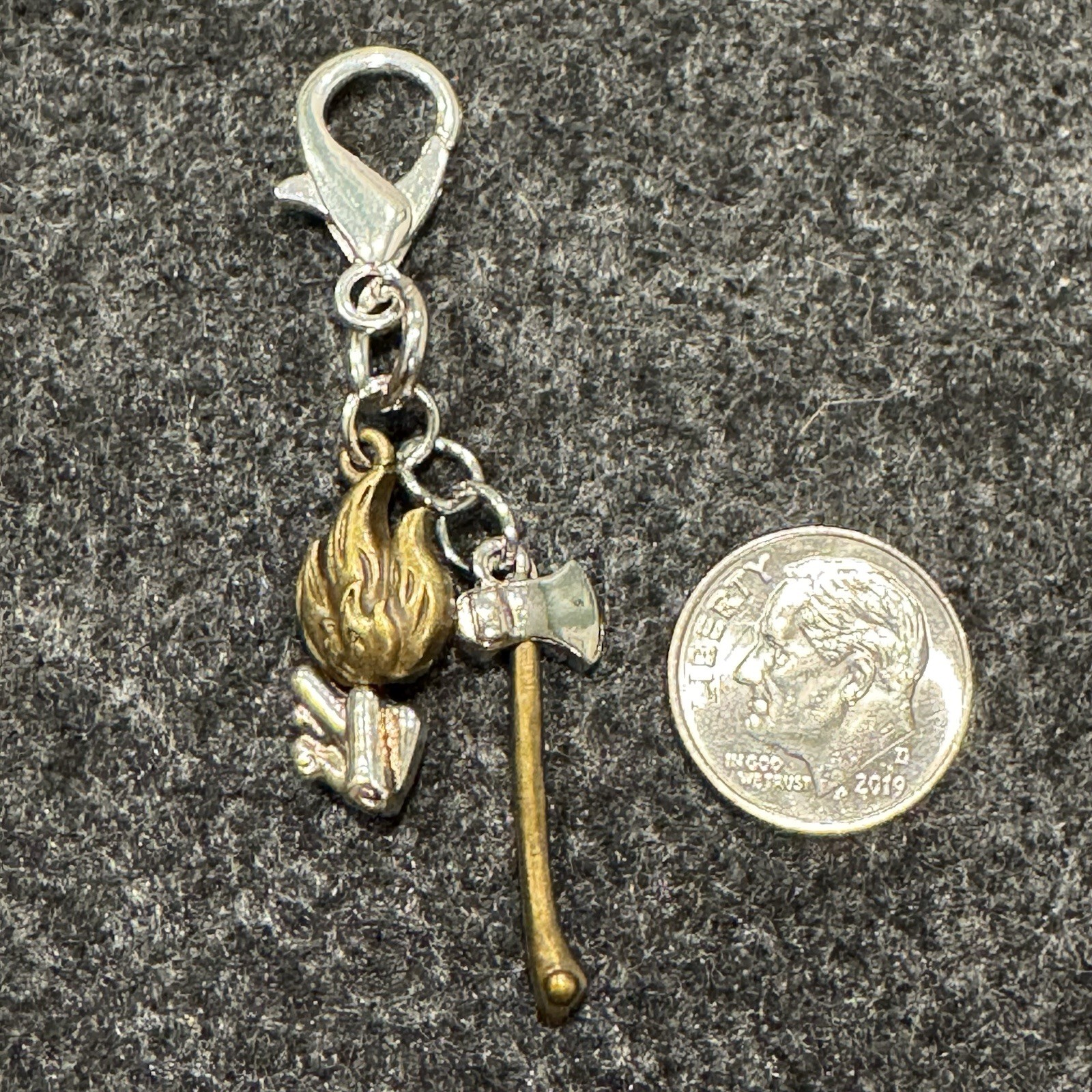 Campfire & Axe Charm Clip – Rustic Camping Lobster Clasp Keychain Zipper Pull