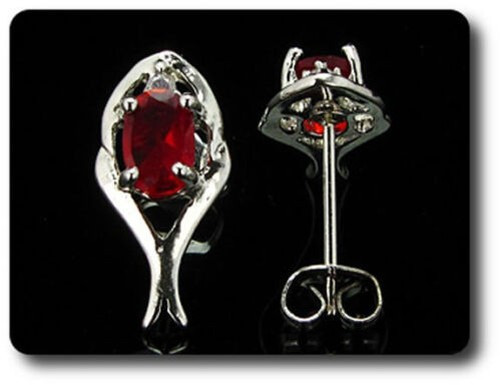 Ruby Earrings 2X7 Mm White Gold Plated 18K