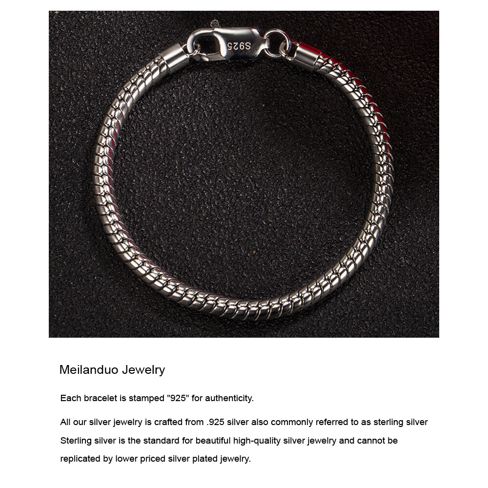 Genuine 925 Sterling Silver Round Snake Chain Bracelet 4mm 6.7″-9″ for Men Boys
