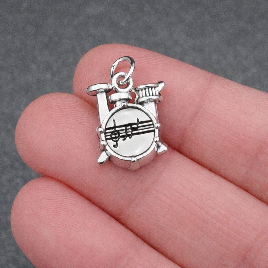 Silver Drum Set Charm – Drum Kit Pendant – Drummer Percussionist Charm Jewelry