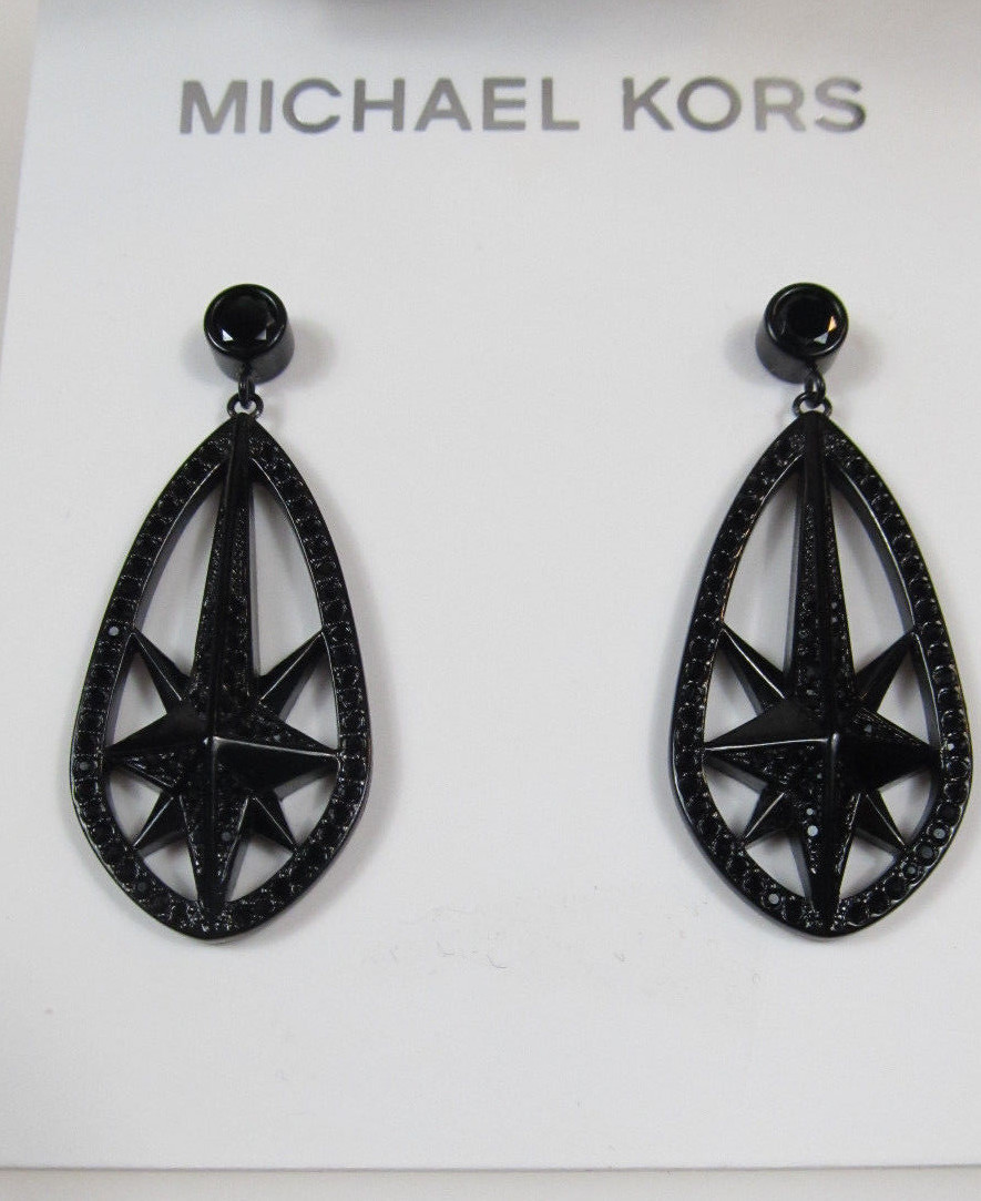 Michael Kors Black Pave Crystal Starburst Teardrop Earrings 1.75″ NWT $115