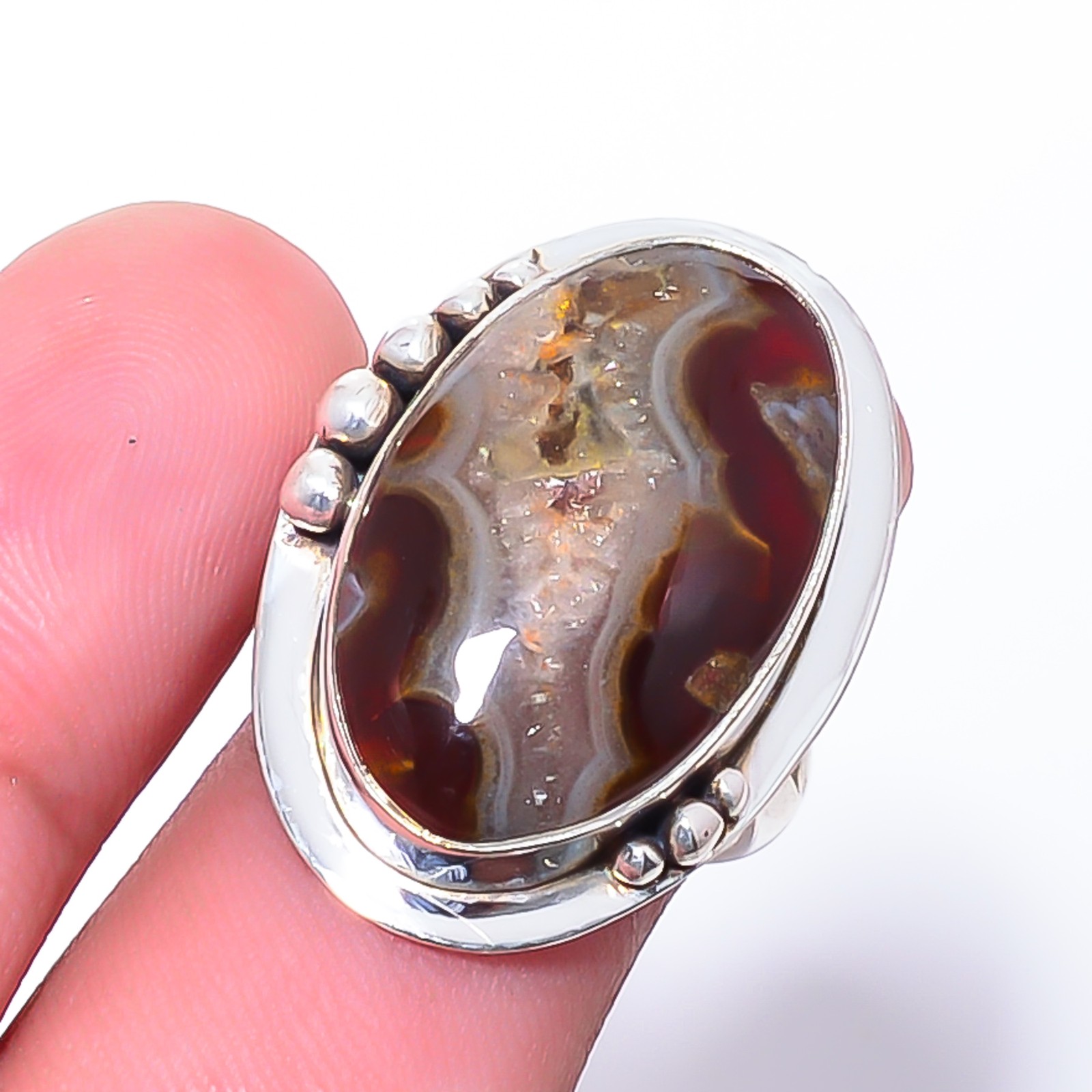 Seam Agate – Morocco Gemstone 925 Sterling Silver Jewelry Ring s.6 Sku32