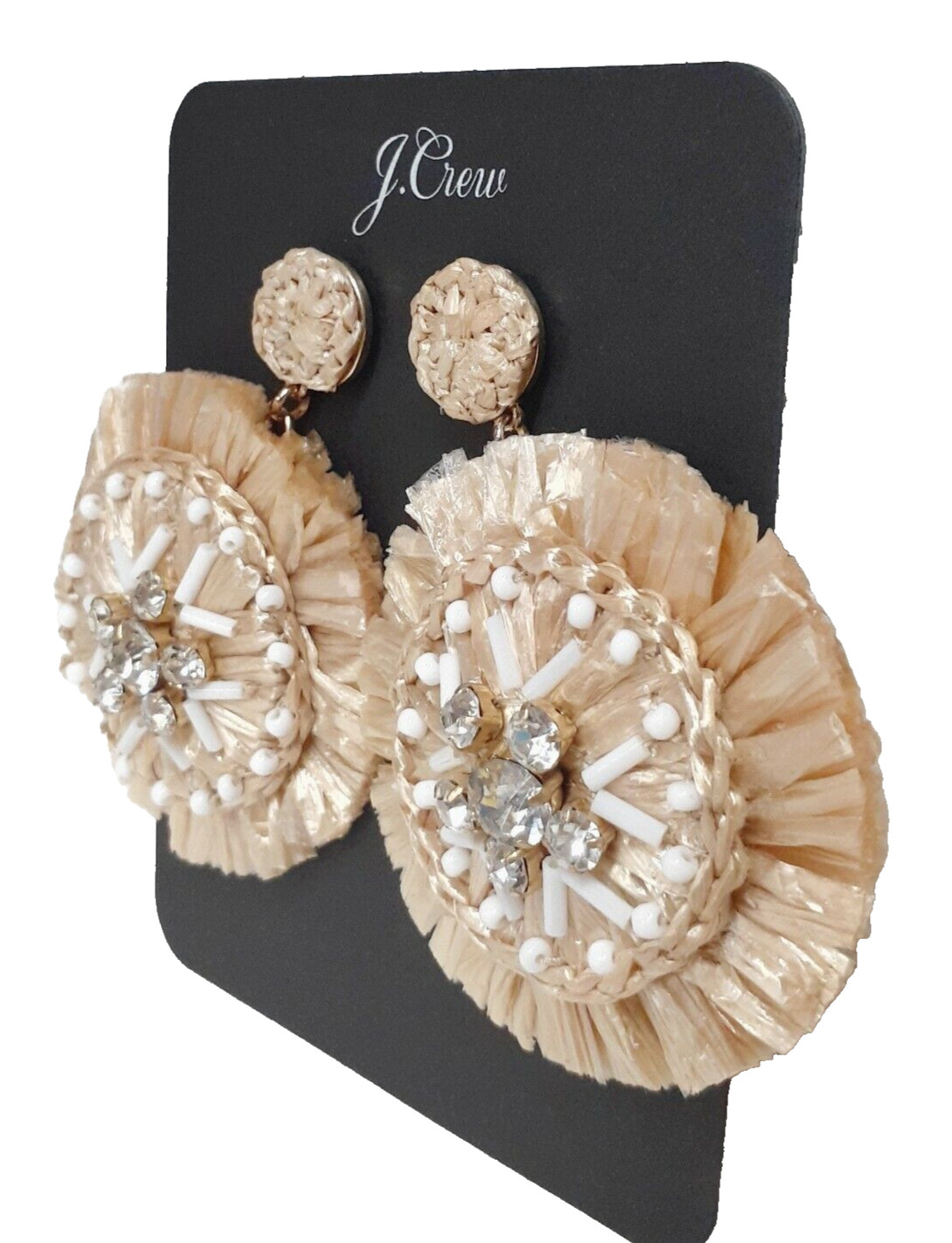 J.Crew Layered Raffia Sparkle Statement Earrings Natural Gold Plated AQ987 NWT