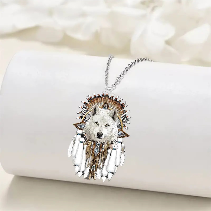 Jewelry Native American White Wolf Wolves Nature Pendant Necklace