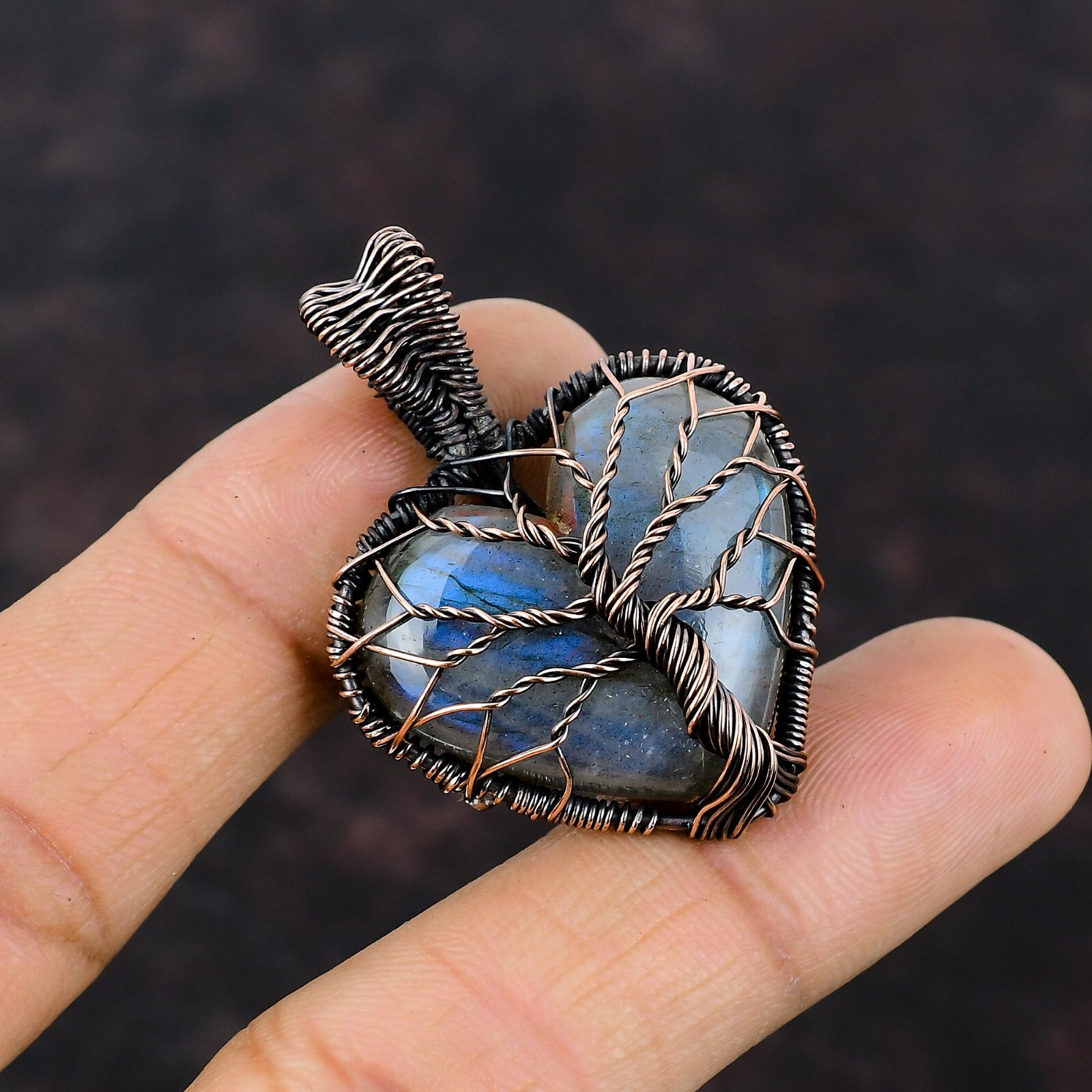 Labradorite Copper Mum Gift Wire Wrapped Tree Of Life Pendant 1.77″