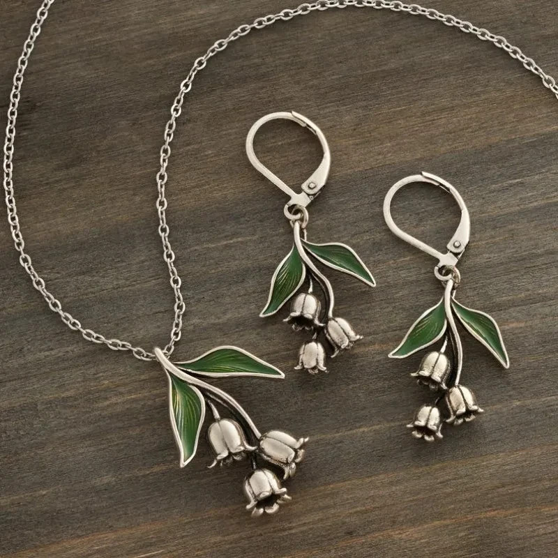 Vintage Lily of the Valley Jewelry Set Floral Earrings Necklace Gift 2 Get 1 Fre