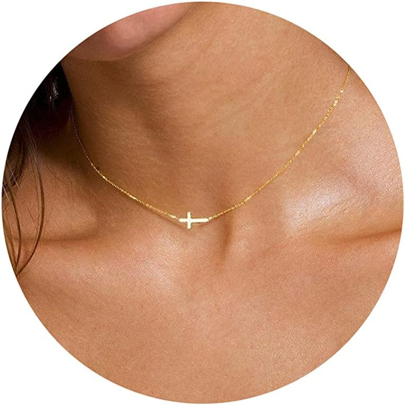 Dainty Cross Necklace for Women Dainty 14K Gold Filled/Silver Cross Necklaces f