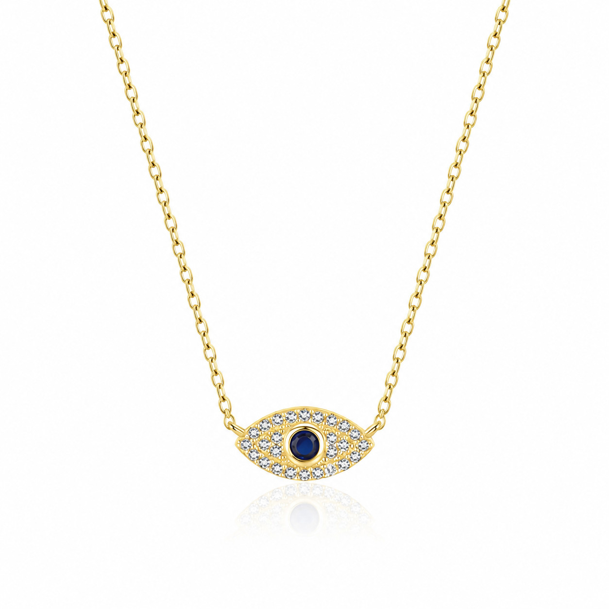 925 Sterling Silver Evil Eye Cross Station CZ Necklace for Women
