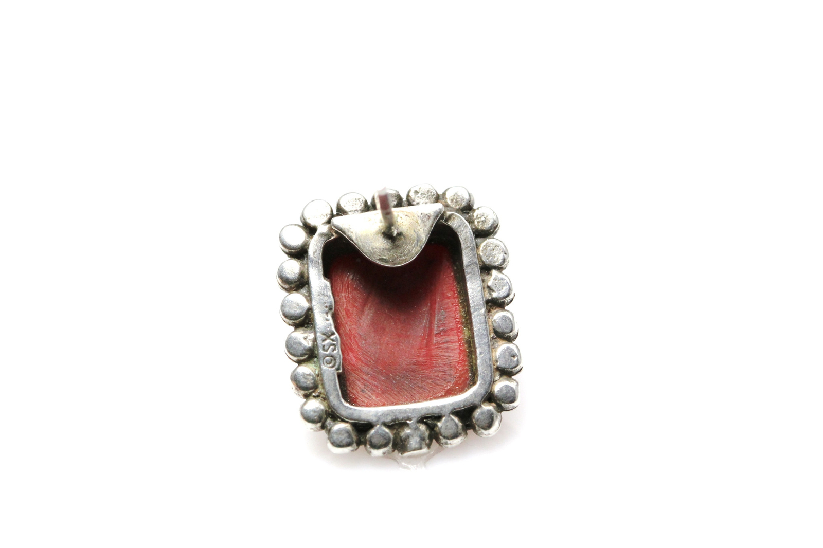 Rectangular Shape Red Stone Sterling Silver 925 Earrings 7.4 Grams (EAR2724)