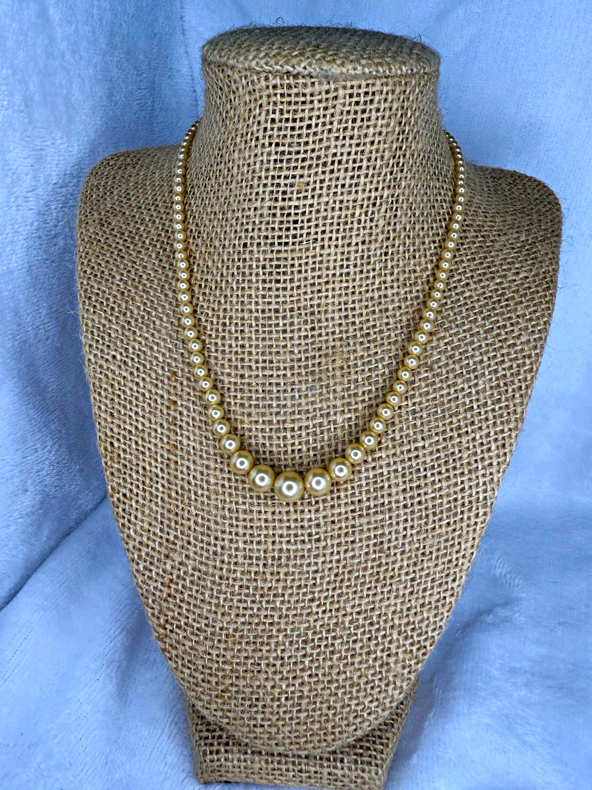 Vintage Cream Faux Pearl Graduated Necklace w Sterling Silver 925 Box Clasp