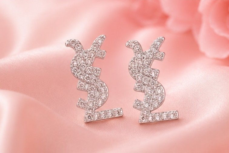 Rhinestone Logo Letter Stud Earrings 2 Pairs Gold/Silver Tone Pavé, Nickel-Free