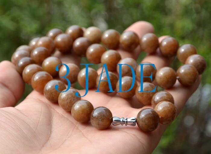 18″ Natural Brown Sugar Nephrite Jade Beads Necklace Jewelry, w/ Certificate