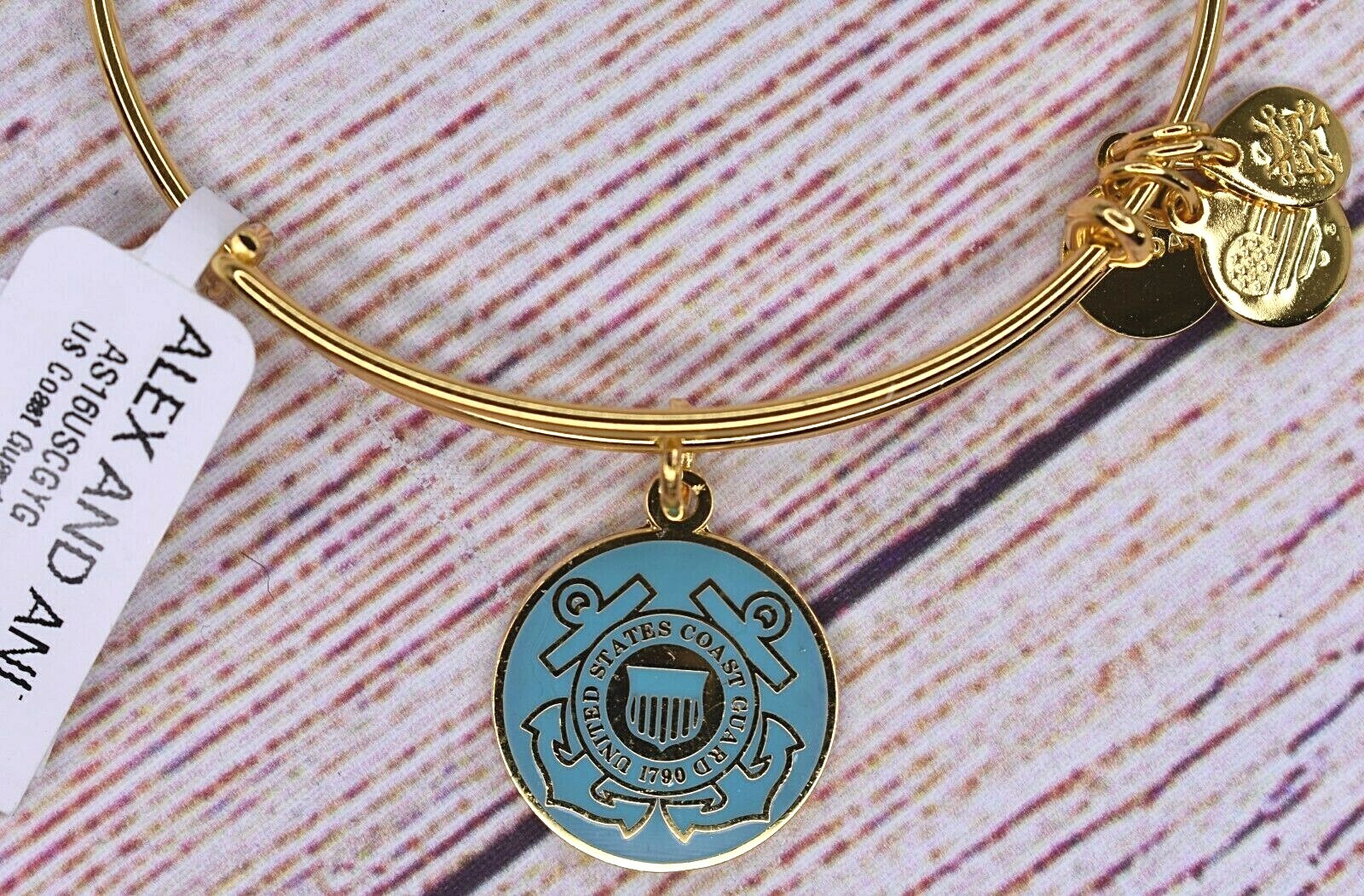NEW NWT Alex and Ani US Coast Guard Charm Shiny Gold Bracelet