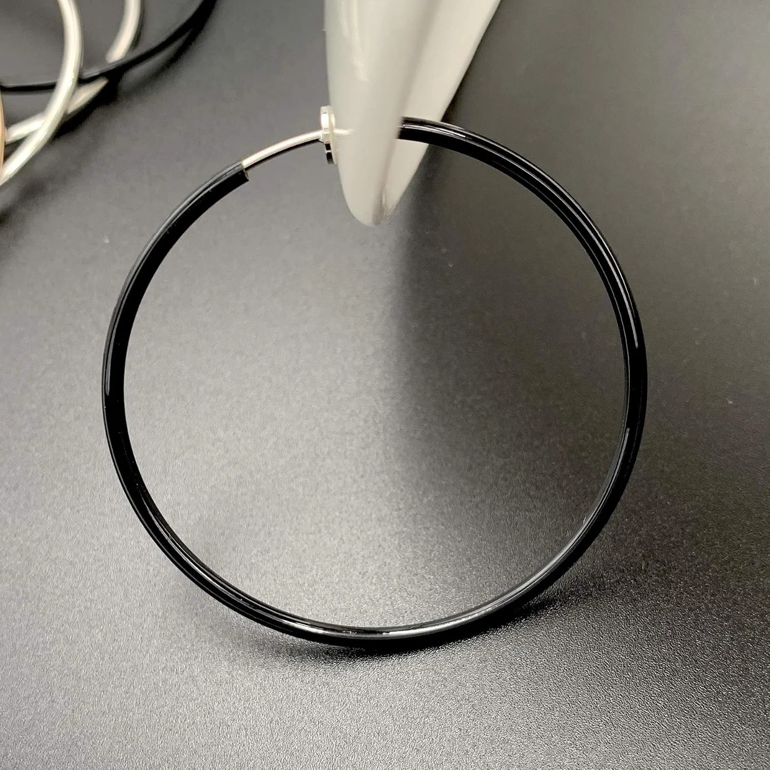 Clip On Hoop Spring Earrings Non Pierced Black Silver Rose Gold Tone (60mm)