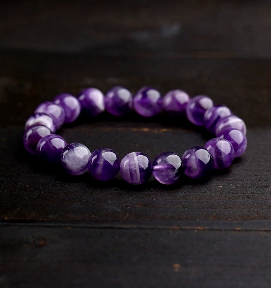 Women’s 8mm Chevron Amethyst Beaded Bracelet Elastic Stretch Healing Cuff Bangle