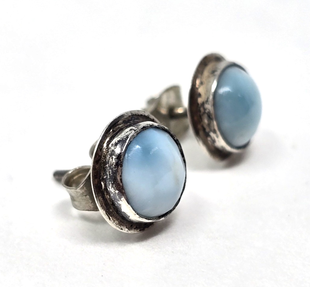 925 Sterling Silver Natural Larimar Post/Stud Earrings – 8mm