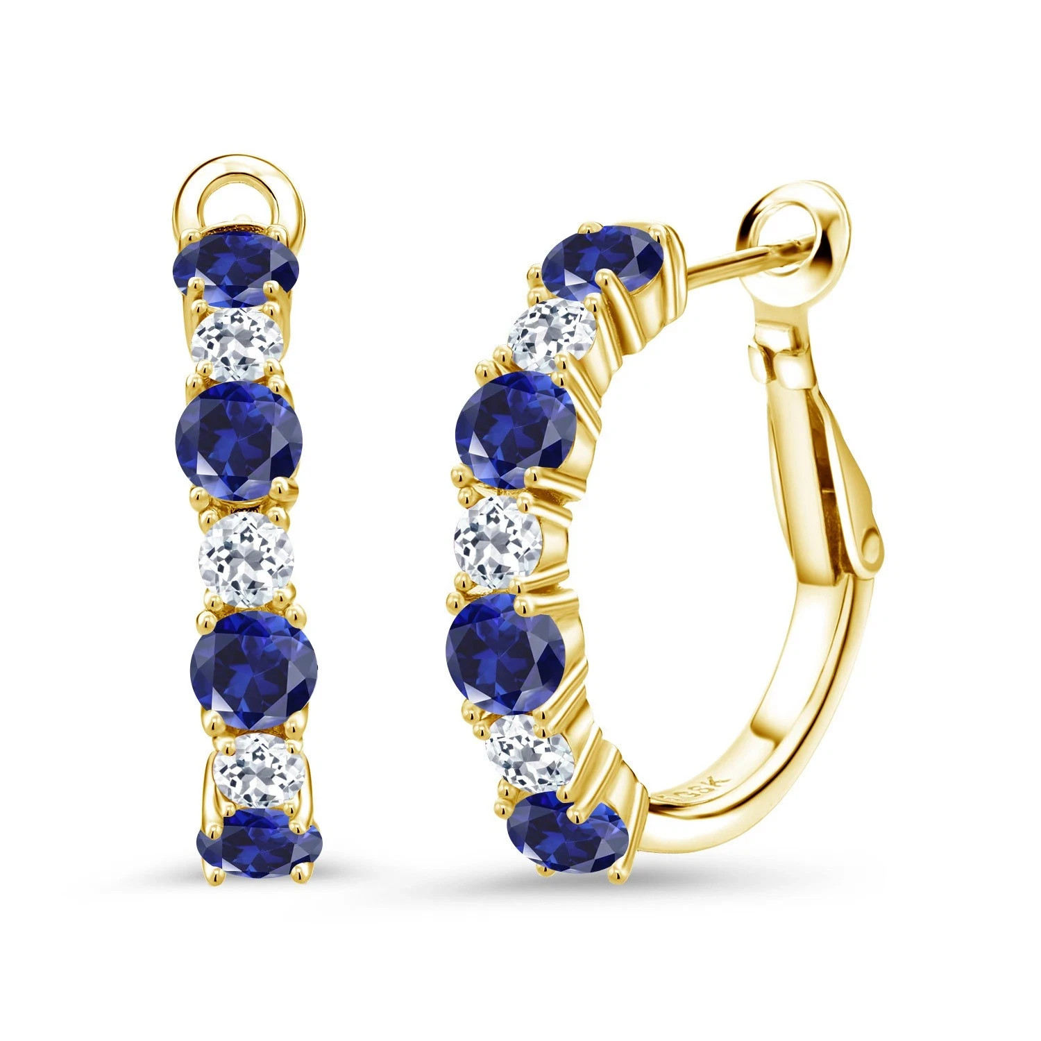 3Ct Round Cut Simulated Sapphire Engagement Hoop Earrings 14k Yellow Gold Plated