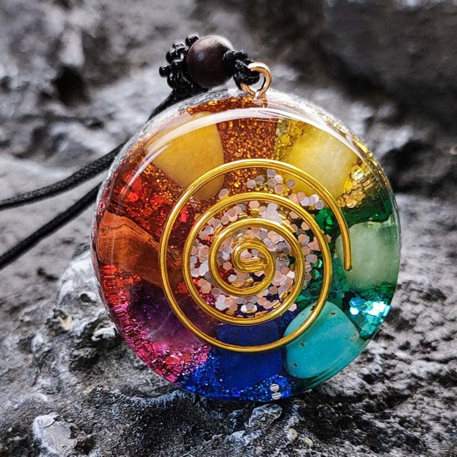 Chakra Stone Orgonite Pendant Natural Gemstone Crystal Resin Charm Necklace