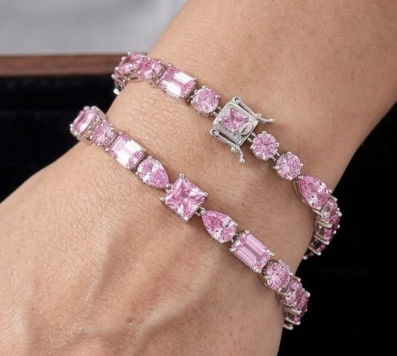 9ct Multi-Cut Simulated Pink Sapphire Cute Tennis Bracelet 14K White Gold Plated