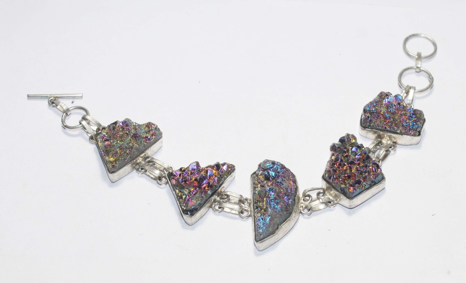 Titanium Druzy Fancy Shape Gemstone Handmade Bracelet Jewelry Size 8 Inches