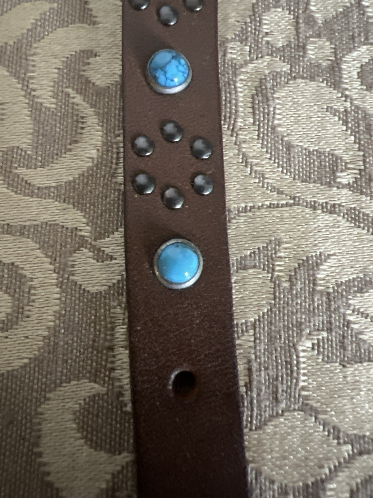 Cowhide Leather Turquoise Studded Western Cuff Bracelet Boho Cowgirl Rodeo
