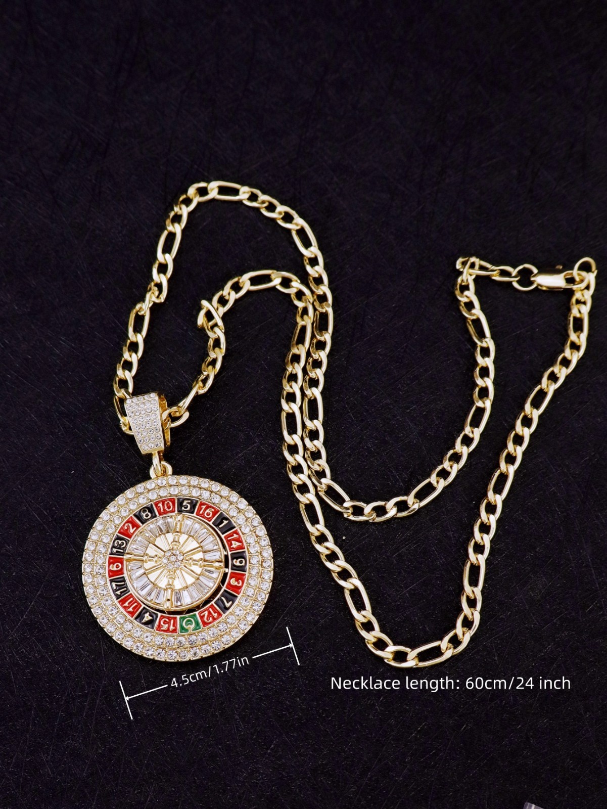 Hip Hop Iced CZ Bling Spinning Roulette Pendant Necklace Chain Mens Jewelry