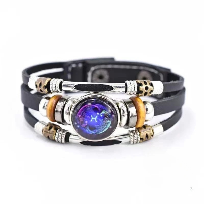 Zodiac Signs Spirit Bracelet, Beaded 12 Constellation Zodiac Leather Bracelet